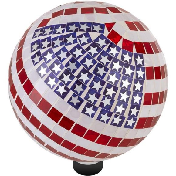 12" Tall Indoor/Outdoor Mosaic American Flag Gazing Globe Yard Art Decor - Picture 5 of 6